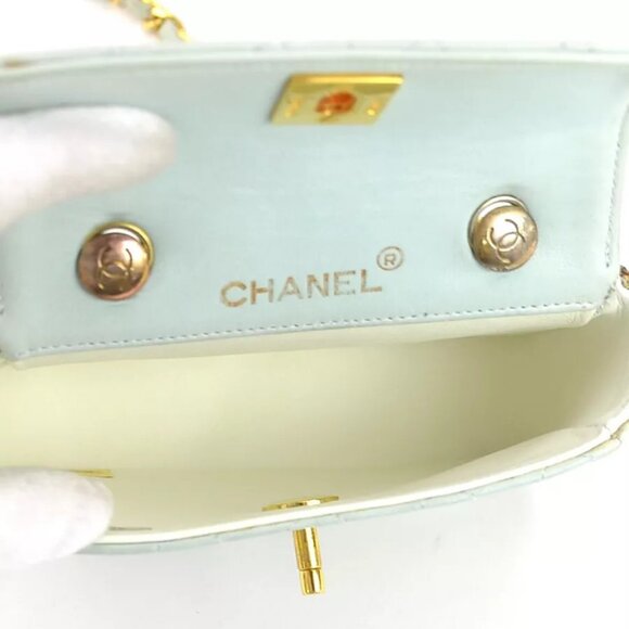 Auth CHANEL Matelasse Chain Shoulder Bag Light Blue/Gold Leather/Metal - Picture 11 of 16